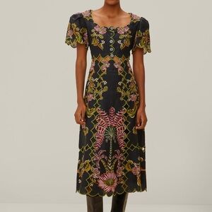 Farm Rio Black Ravenala Short Sleeve Maxi Dress